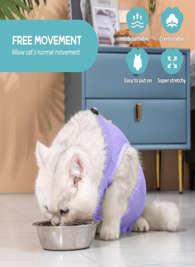 Avont Cat Recovery Suit - Kitten Onesie for Cats After Surgery, Cone of Shame Alternative Surgical Spay Suit for Female Cat, Post-Surgery or Skin Diseases Protection -Purple(M) - Image 3